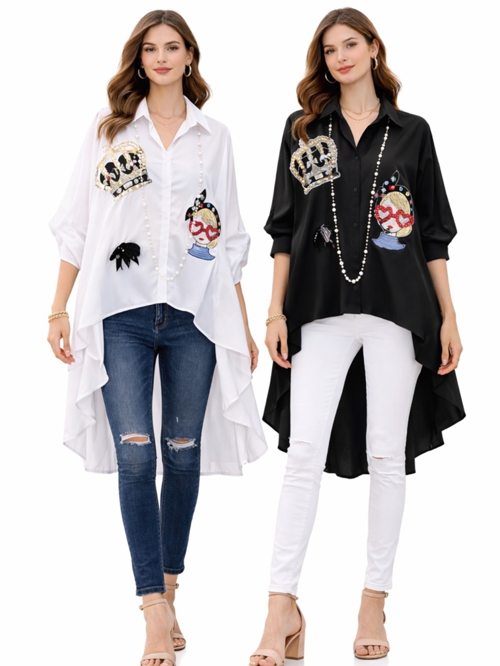 Fabulous Crystal Beaded Oversized Asymmetrical Top